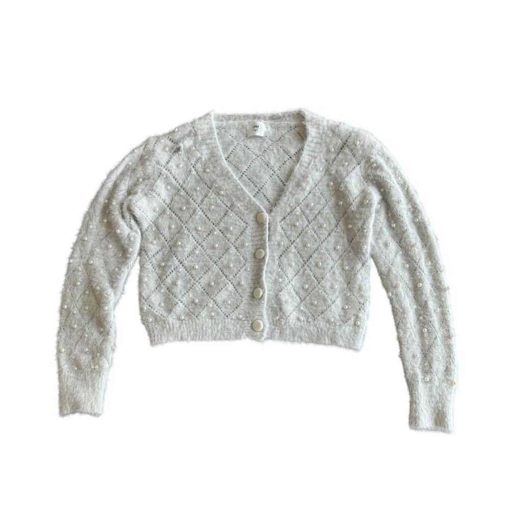Luna + Ivy White Pearl Button Down Knit Sweater Cardigan Size S